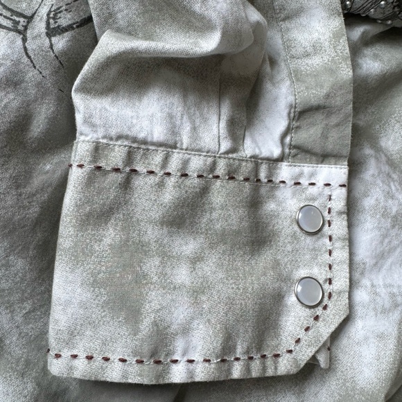 PETROL Grey rhinestone Cotton MEN’S Large LONG SLEEVE Western Shirt. Pearl snaps - Picture 3 of 8